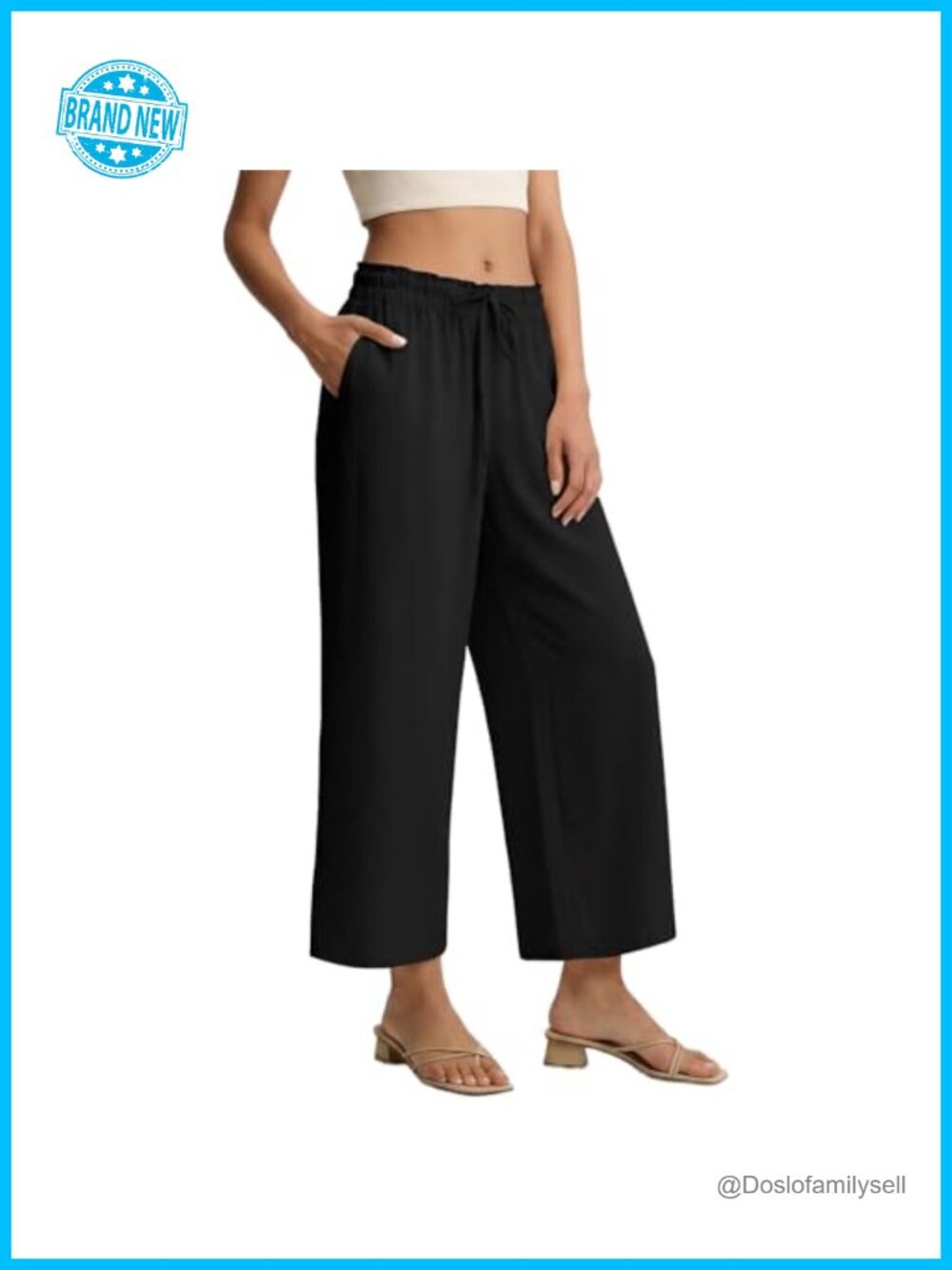 Women's Casual Wide Leg Palazzo Pants Elastic Waist Drawstring Pockets